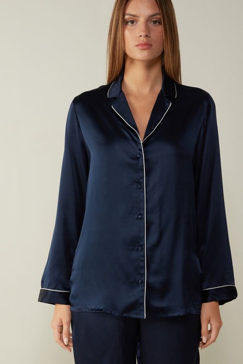 Intimissimi Mannish-Cut Jacket in Silk Satin Mavi Mavi | PDXLT-1827