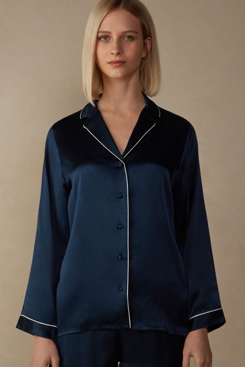 Intimissimi Mannish-Cut Jacket in Silk Satin Mavi Mavi | PFUYZ-2583