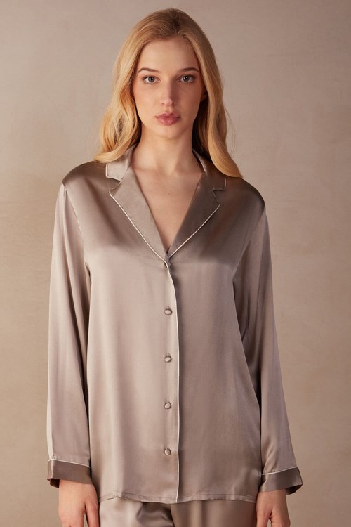 Intimissimi Mannish-Cut Jacket in Silk Satin Bej Rengi | TRJZU-8915