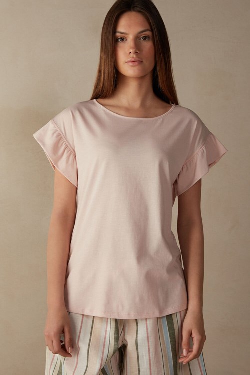 Intimissimi Marine Holidays Kısa Sleeve Top in Supima® Ultrafresh Pamuklu Pembe Açık Pembe | BWDNG-5891