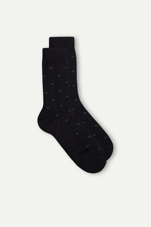 Intimissimi Men’s Kısa Socks in Patterned Lisle Pamuklu Siyah Siyah Baskılı | RFJDC-3248