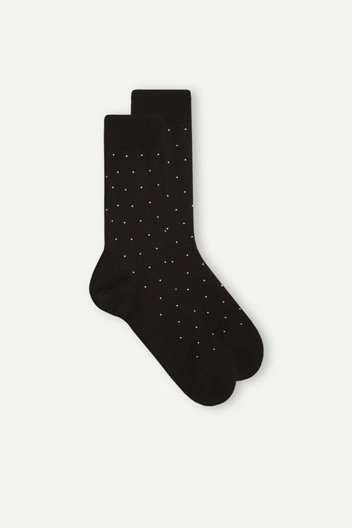 Intimissimi Men’s Kısa Socks in Patterned Lisle Pamuklu Siyah Siyah Baskılı | XSNDZ-8572