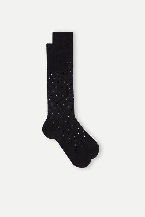 Intimissimi Men’s Long Socks in Patterned Lisle Pamuklu Siyah Siyah Baskılı | IROYZ-8472