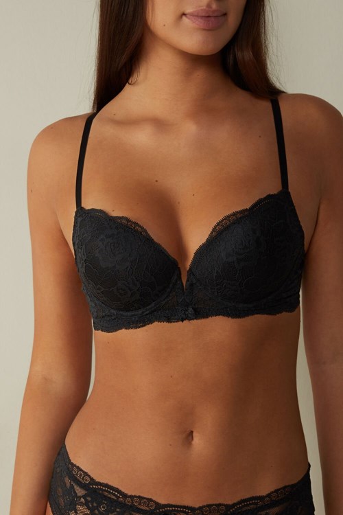 Intimissimi Mia Dantel Super Push-Up Bra Siyah Siyah | JGDQZ-4978