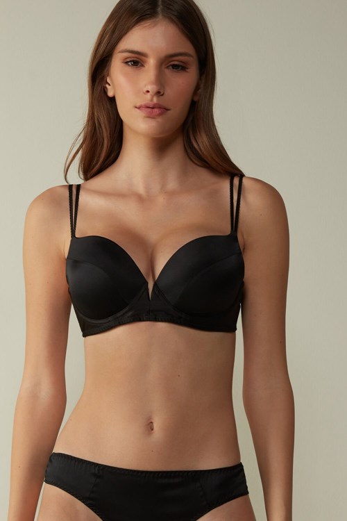 Intimissimi Mia Silk Super Push-Up Bra Siyah Siyah | UGJEY-8031