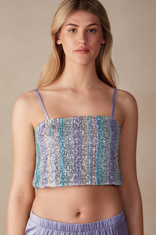 Intimissimi Miami Nights Sequin Crop Top Mavi Renkli | TOCAD-3875