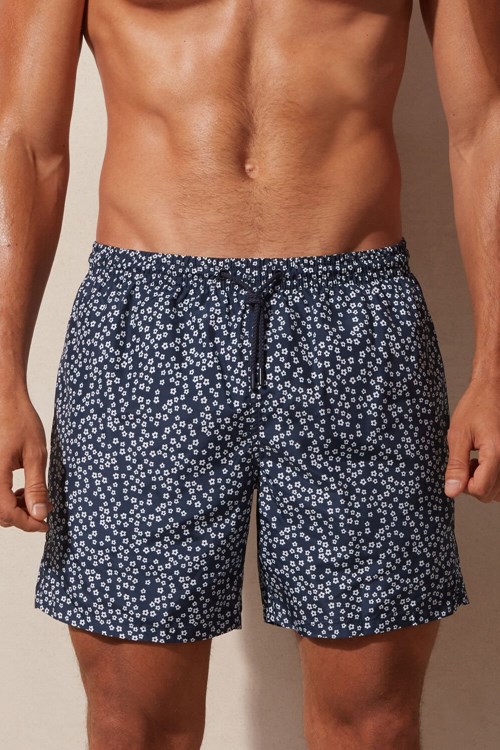 Intimissimi Micro Flower Print Swim Trunks Mavi Mavi Baskılı | XDRSQ-1962