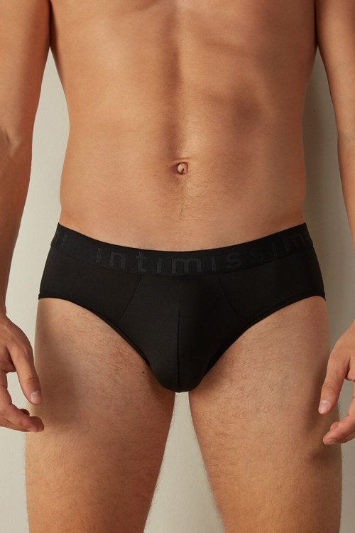 Intimissimi Microfiber Briefs with Logo Detail Siyah Siyah | LTDAW-7452