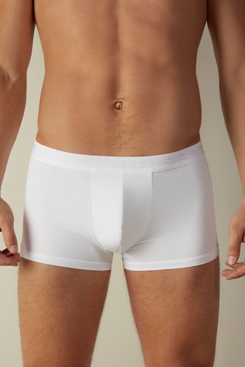 Intimissimi Microfiber Logo Boksör Shorts Beyaz Beyaz | CJHNU-5837
