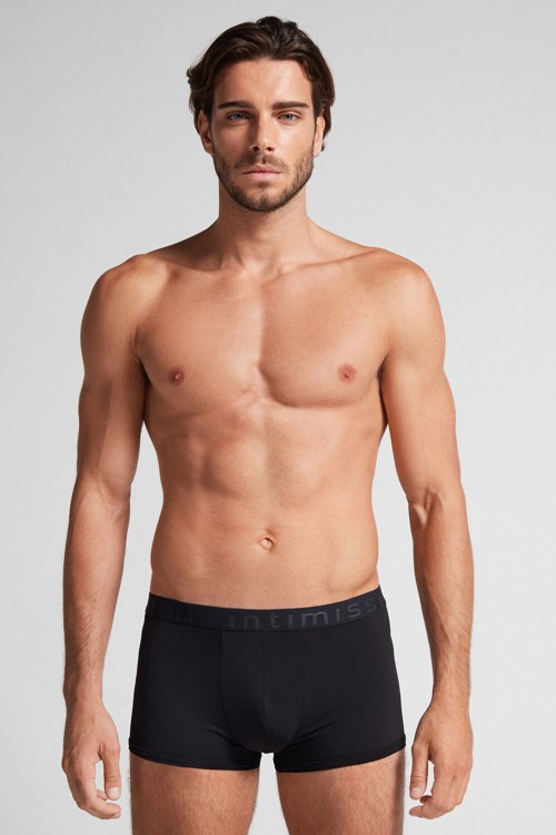 Intimissimi Microfiber Logo Boksör Shorts Siyah Siyah | GEUZR-3640