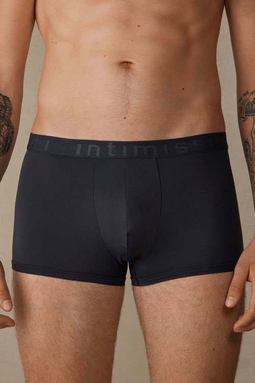 Intimissimi Microfiber Logo Boksör Shorts Mavi Mavi | SLJCX-6732