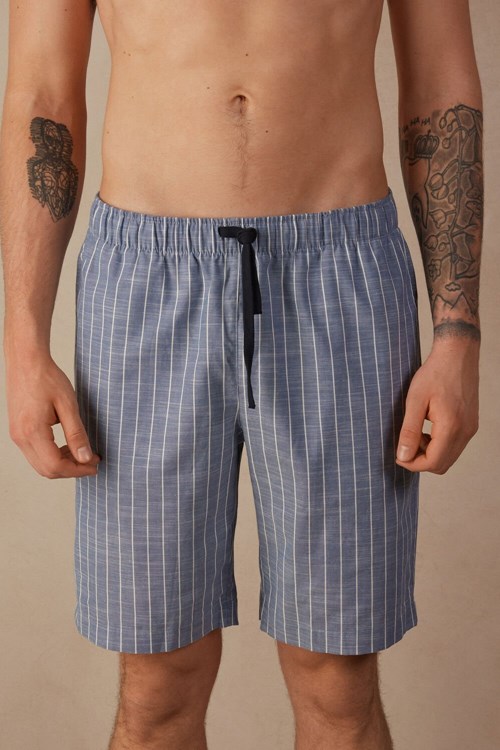 Intimissimi Microstripe Shorts in Pamuklu Cloth Mavi Mavi | XFOQK-3062