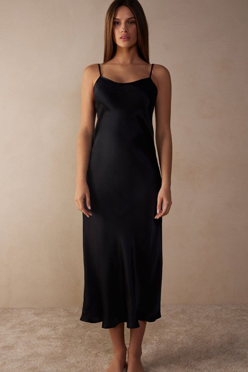 Intimissimi Midi-Length Slip in Silk Siyah Siyah | QKCNG-7819
