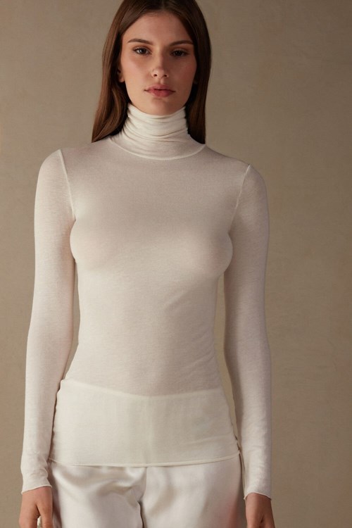 Intimissimi Modal Cashmere Ultralight High-Neck Top Ivory - 231i - Vanilla | BLGPW-3964