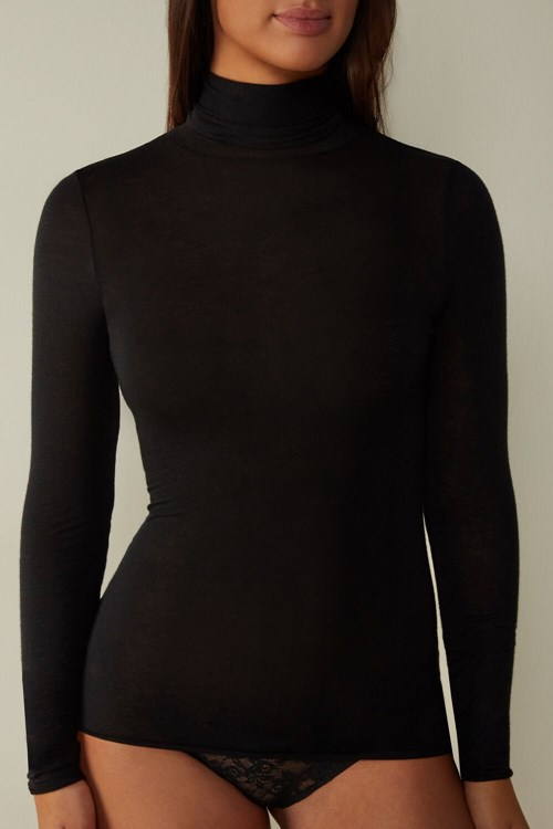 Intimissimi Modal Cashmere Ultralight High-Neck Top Siyah Siyah | IBCTS-1692