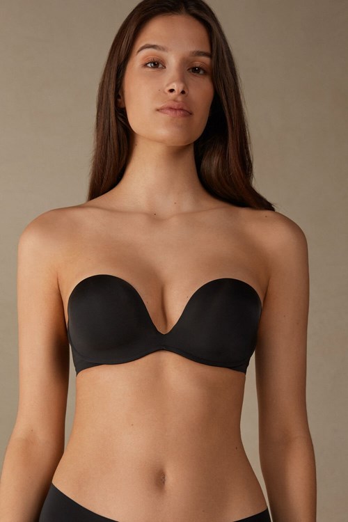 Intimissimi Monica Bandeau Bra in Ultralight Microfiber Siyah Siyah | DTELF-7501