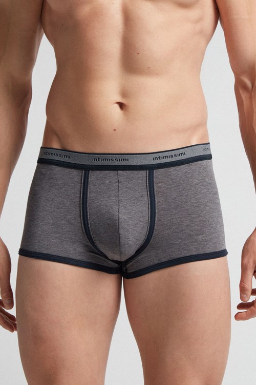 Intimissimi Natural Fresh Supima® Pamuklu Boxers with Logo Koyu Gri Gri Mavi | DFACL-8496
