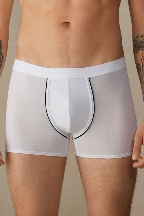 Intimissimi Natural Fresh Supima® Pamuklu Boxers Beyaz Beyaz Mavi | FVTEQ-3710