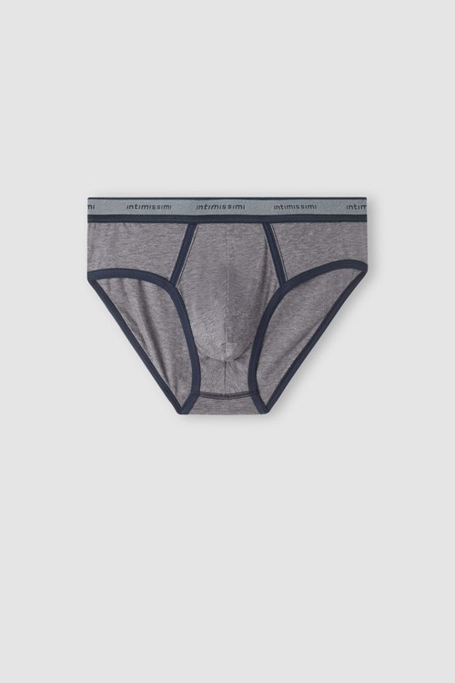 Intimissimi Natural Fresh Supima® Pamuklu Briefs with Logo Koyu Gri Gri Mavi | KVLZS-1498