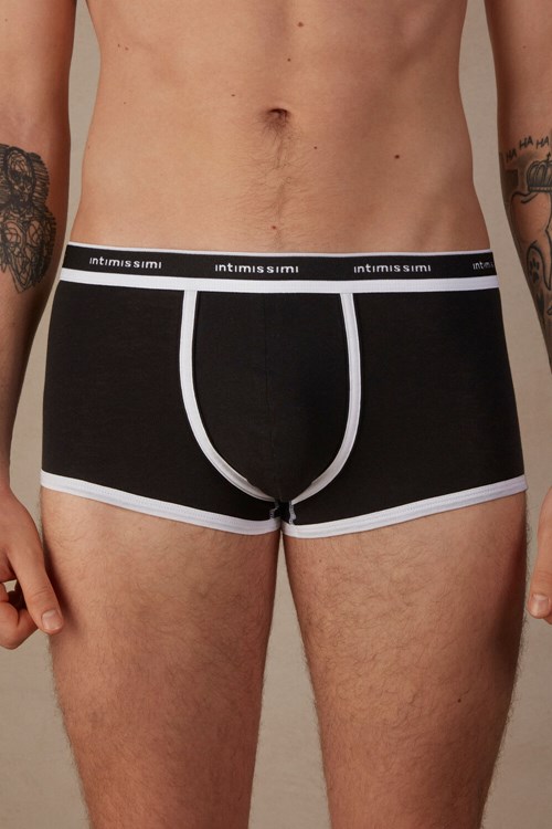 Intimissimi Natural Fresh Supima® Pamuklu Boxers with Logo Siyah Siyah Beyaz | NTEYQ-4710