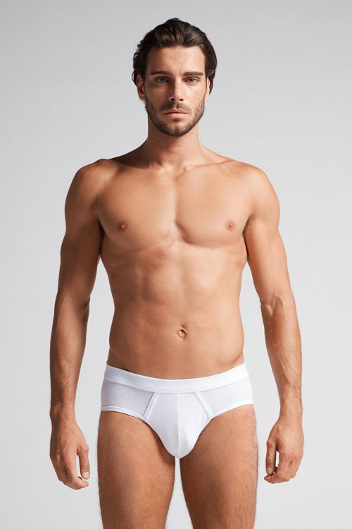 Intimissimi Natural Fresh Supima® Pamuklu Briefs Beyaz Beyaz Mavi | PVBFR-7258