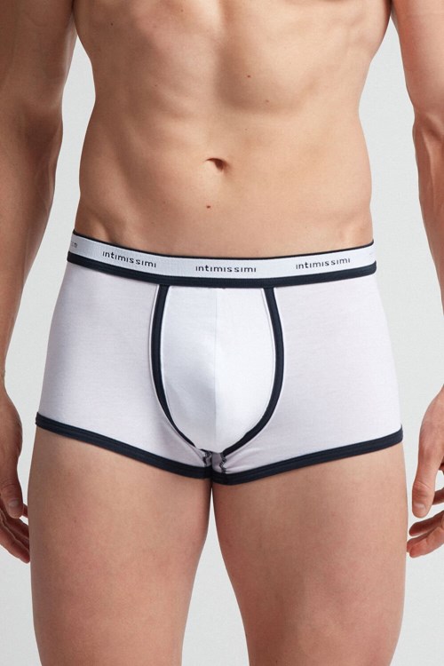 Intimissimi Natural Fresh Supima® Pamuklu Boxers with Logo Beyaz Beyaz Mavi | URZMK-1942