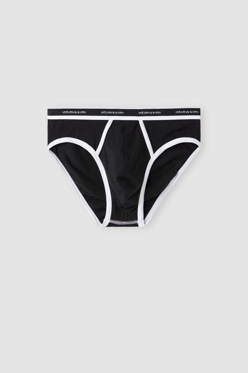 Intimissimi Natural Fresh Supima® Pamuklu Briefs with Logo Siyah Siyah Beyaz | UTQEW-9486
