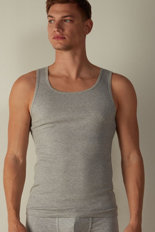 Intimissimi Nervürlü Supima Pamuklu Tank Top Gri Açık Gri | BNEZG-5403