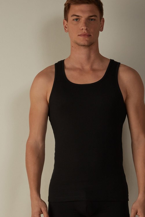 Intimissimi Nervürlü Supima Pamuklu Tank Top Siyah Siyah | GLWRY-1547
