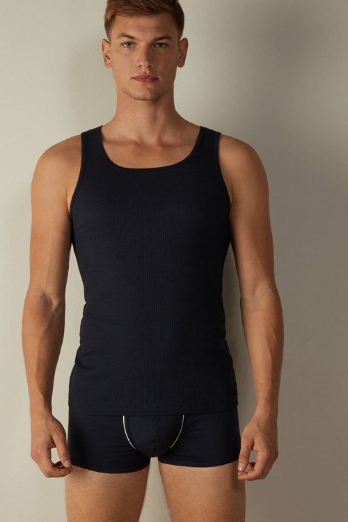 Intimissimi Nervürlü Supima Pamuklu Tank Top Mavi Mavi | MNVCE-2965