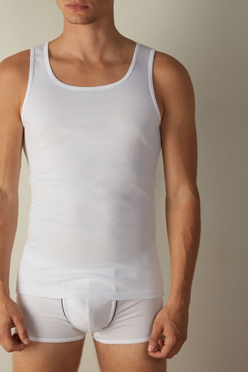Intimissimi Nervürlü Supima Pamuklu Tank Top Beyaz Beyaz | OMPJY-8273