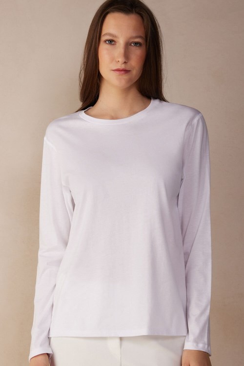 Intimissimi Oversized Long Sleeve Top in Supima® Pamuklu Beyaz Beyaz | XMRQT-2405
