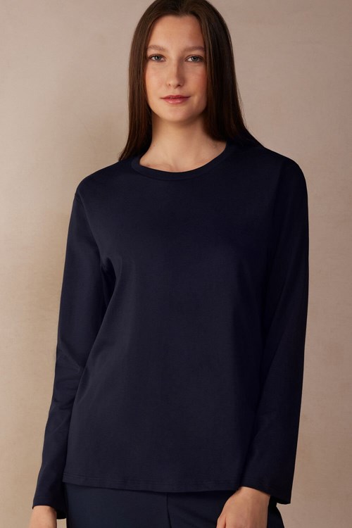 Intimissimi Oversized Long Sleeve Top in Supima® Pamuklu Mavi Mavi | YPZQU-1357