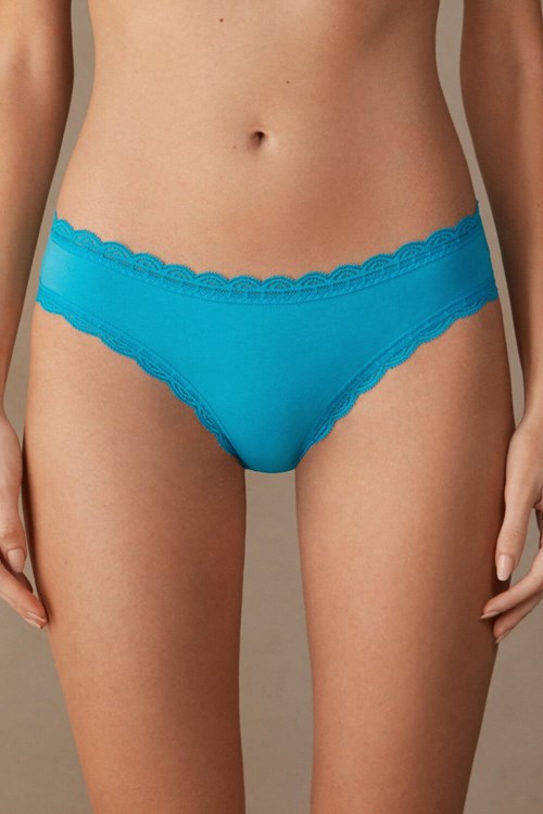 Intimissimi Pamuklu and Dantel Panties Mavi Turkuaz | WJRML-7526
