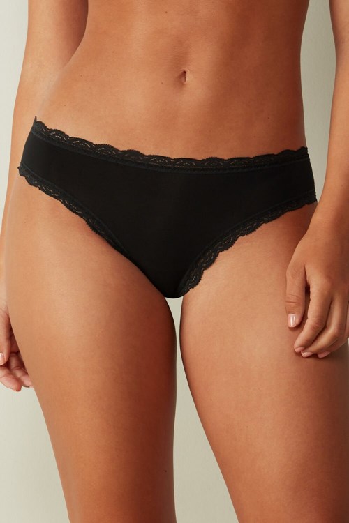 Intimissimi Pamuklu and Dantel Panties Siyah Siyah | ICFTE-6245