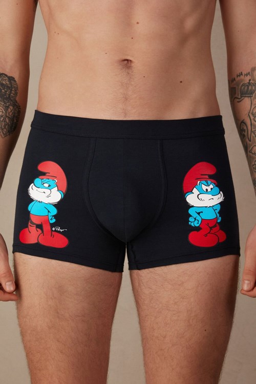 Intimissimi Papa Smurf Boxers in Stretch Supima® Pamuklu Mavi Mavi | WPLXD-0724
