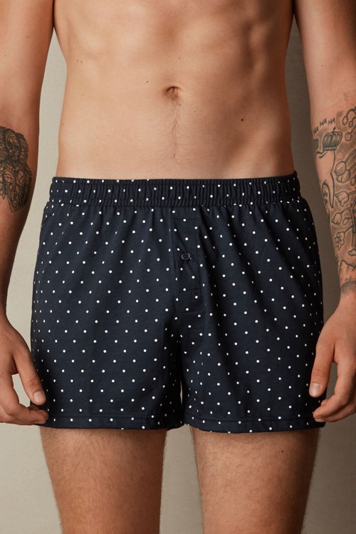 Intimissimi Patterned Pamuklu Jersey Relaxed Fit Boxers Mavi Mavi Baskılı | CEAJS-7329