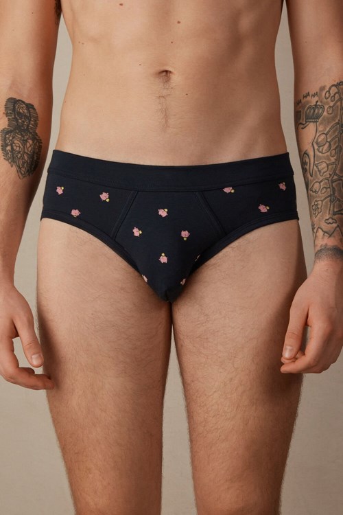 Intimissimi Piggy Bank Briefs in Stretch Supima® Pamuklu Mavi Mavi Baskılı | DJLNA-3206
