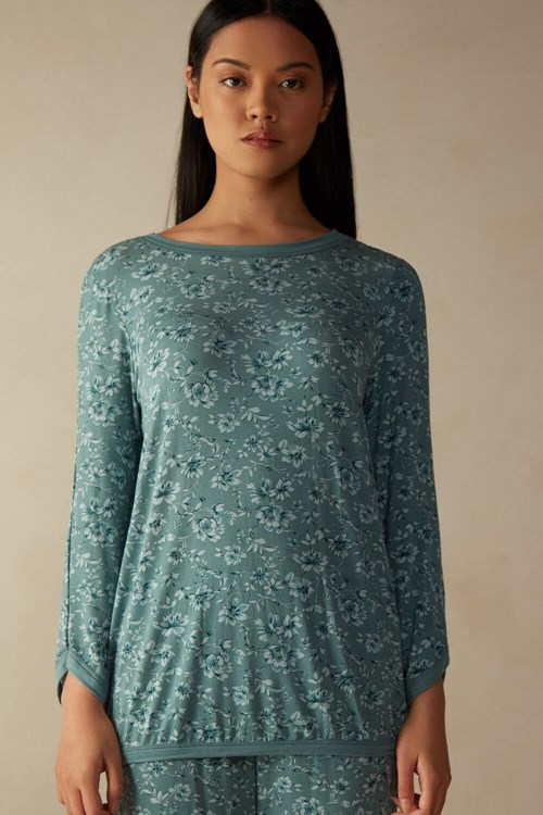 Intimissimi Prairie Bouquet Long Sleeve Top Yeşil | IWZTM-2519