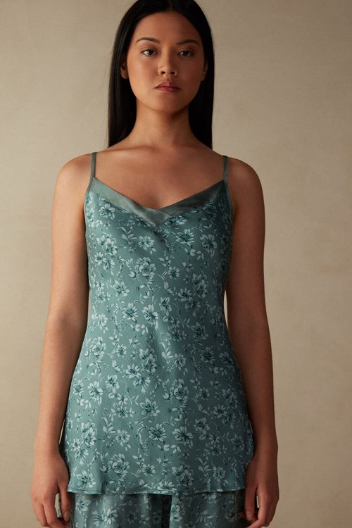 Intimissimi Prairie Bouquet Satin Viscose Top Yeşil | TKWHQ-1852