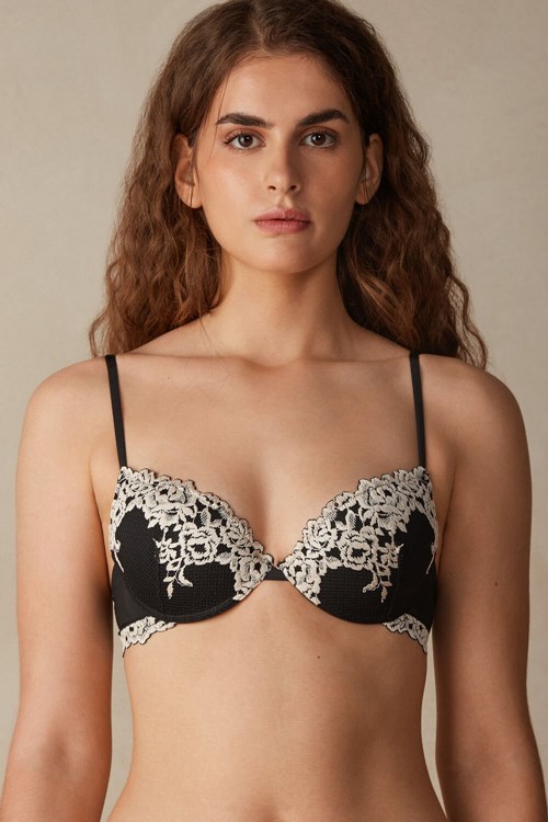 Intimissimi Pretty Flowers Bellissima Push-up Bra Renkli Siyah | JHGMQ-8471