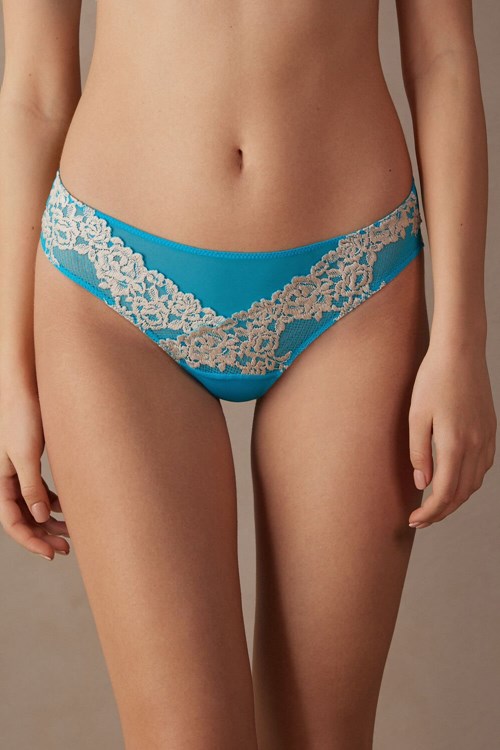Intimissimi Pretty Flowers Brazilian Mavi Turkuaz | SKBAF-3951