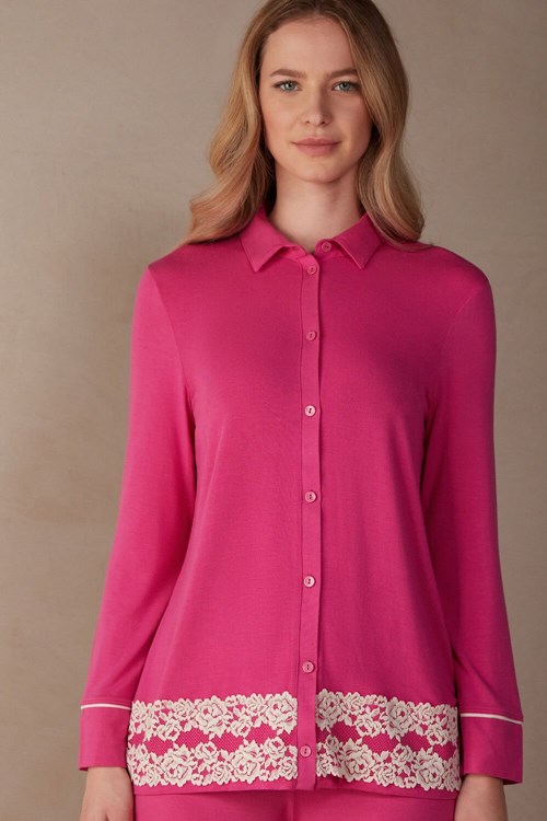 Intimissimi Pretty Flowers Button Up Shirt in Modal Pembe Pembe | YFZHM-6097
