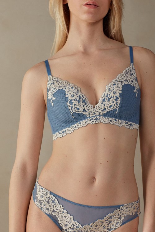 Intimissimi Pretty Flowers Fabiola Push-up Bra Beyaz Mavi | KGUSI-8706