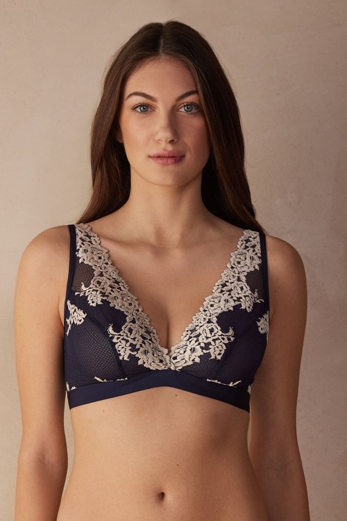 Intimissimi Pretty Flowers Lara Triangle Bra Mavi Koyu Mavi | QFJYX-8631