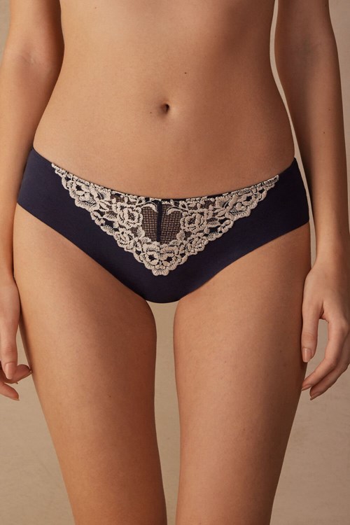 Intimissimi Pretty Flowers Seamless Pamuklu Panties Mavi Koyu Mavi | KMXHC-8653