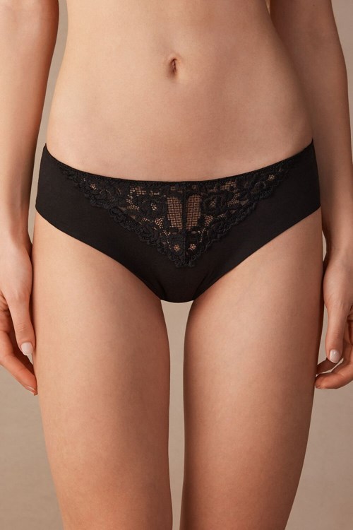 Intimissimi Pretty Flowers Seamless Pamuklu Panties Siyah Siyah | PGKMQ-8562