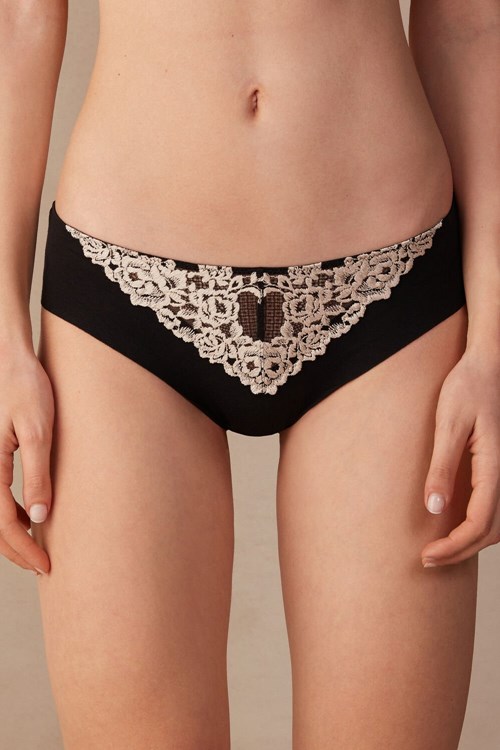 Intimissimi Pretty Flowers Seamless Pamuklu Panties Renkli Siyah | PGTCJ-9784