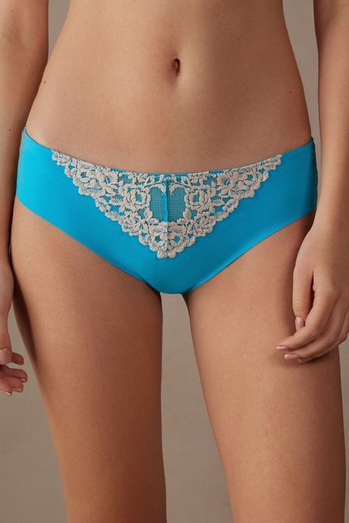 Intimissimi Pretty Flowers Seamless Pamuklu Panties Mavi Turkuaz | RLVBI-1938