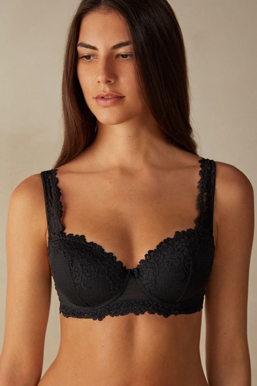 Intimissimi Pretty Flowers Sofia Balconette Bra Siyah Siyah | LWGOY-5462